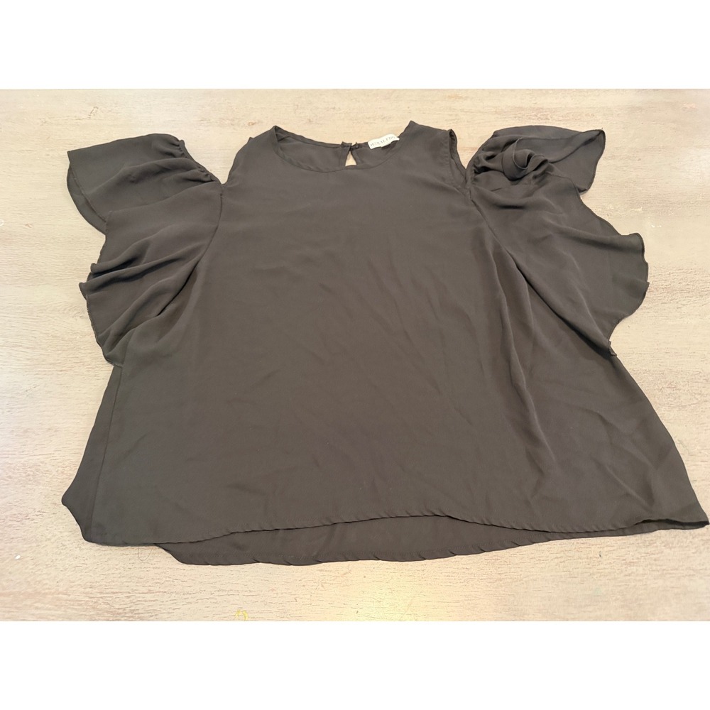 Moral Fiber Black Cold Shoulder Ruffle Sleeve Blouse Top Plus Size 1X